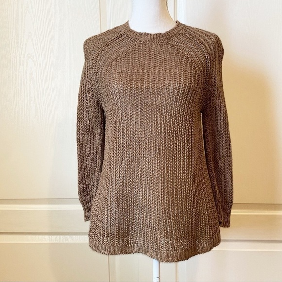 J Crew Tan Open Weave Relaxed Fit Linen Beach Sweater Size XSmall - Picture 12 of 13